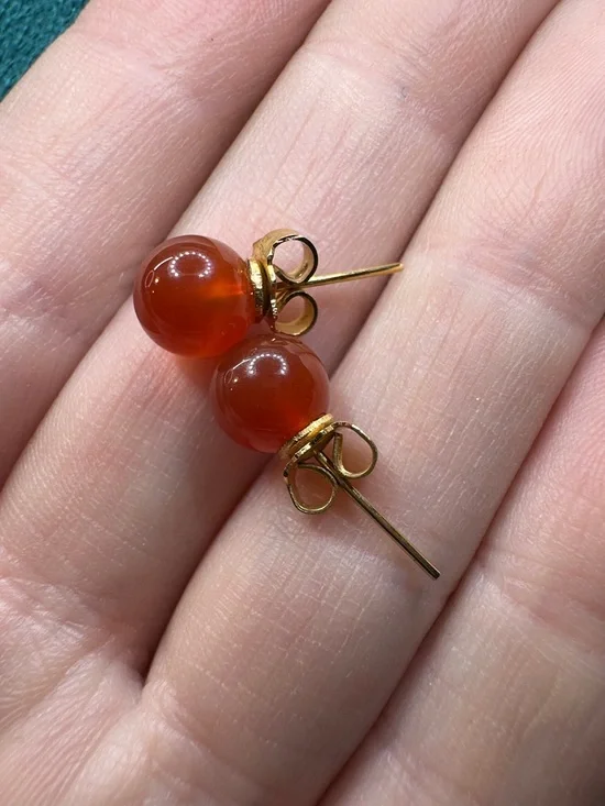 Dainty Carnelian Stud Earrings - Picture 4 of 5